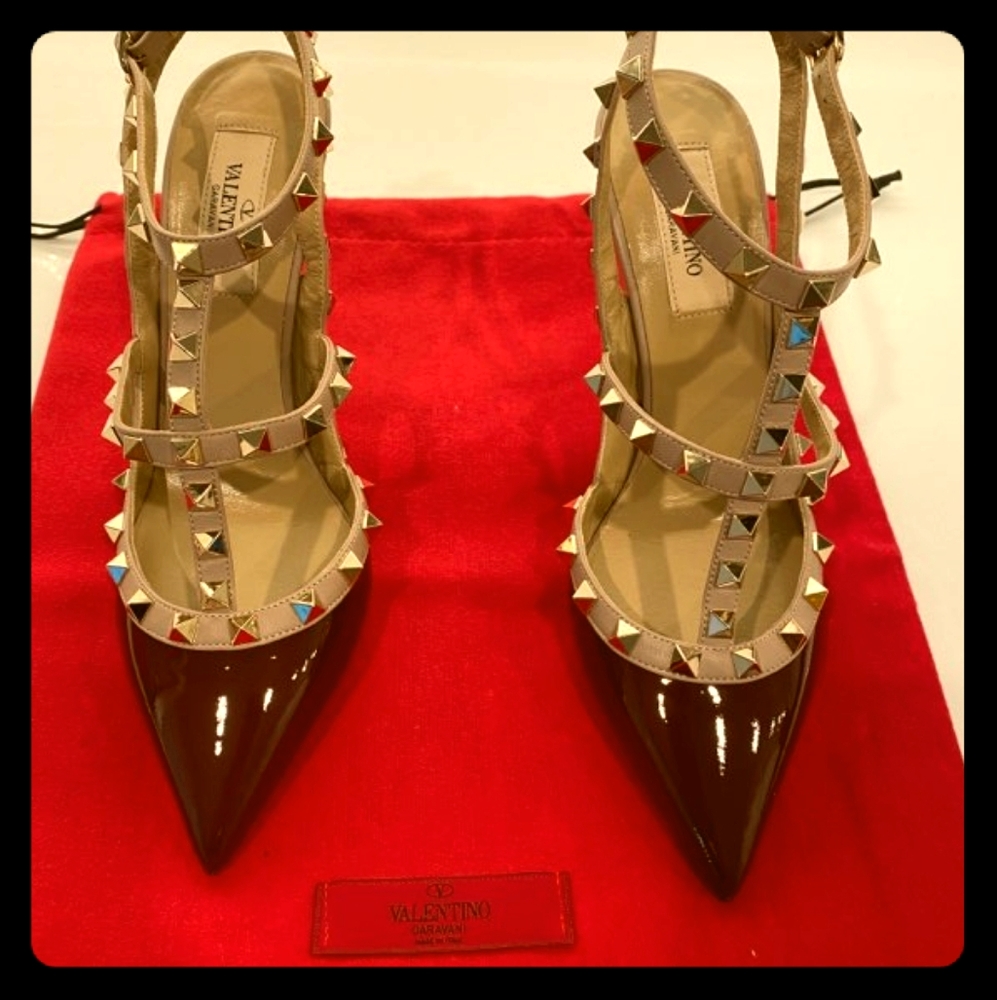 Burgundy Valentino Rock Stud Stillettos